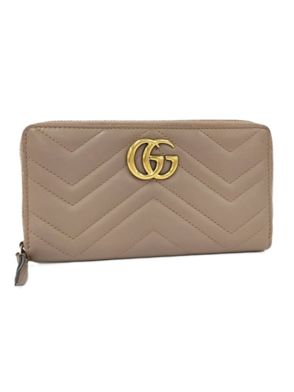 Gucci Zip Around Wallet GG Marmont Leather Pink Beige